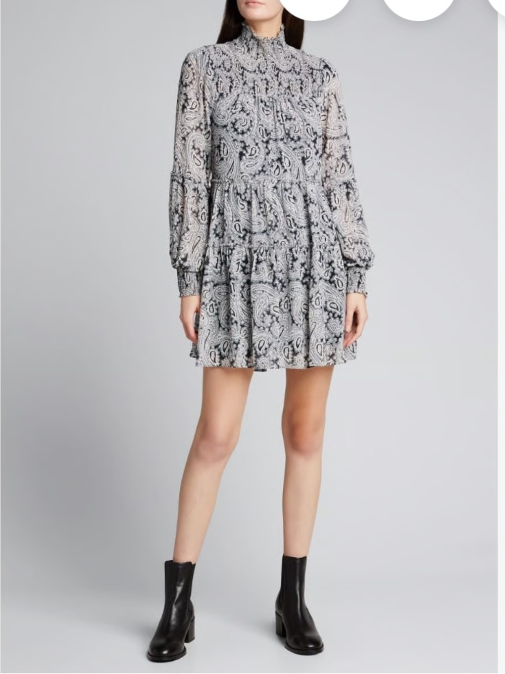 cinq a sept Black and White Paisley Mini Dress